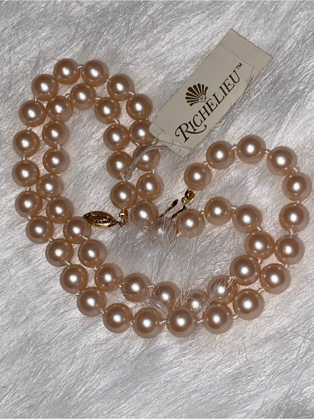 VTG 60’s NOS Richelieu Pink Faux Pearl Strand Necklace 24" Knotted NWT